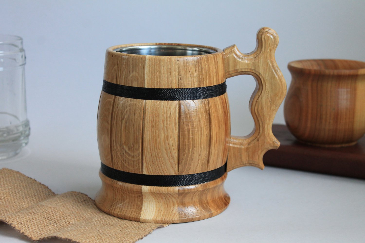 Large exclusive Wooden beer mug with stainless steel cup inside