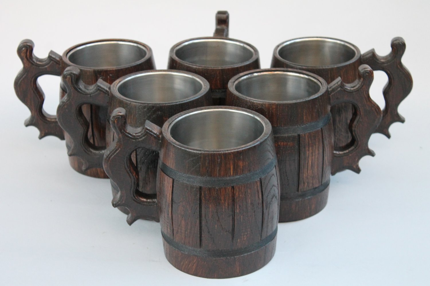 Set of 6 Handmade Wooden Beer Mug of Wood Eco Friendly Great Gift Ideas