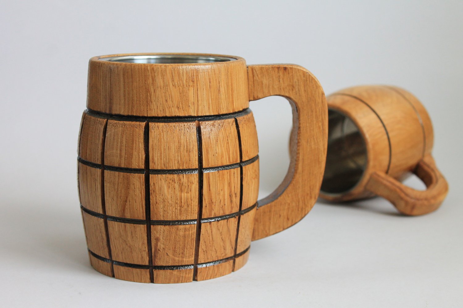 Large Beer Mug with Metal Inside Made of Wood Eco Friendly Oak, Mug for the Best Man Gift