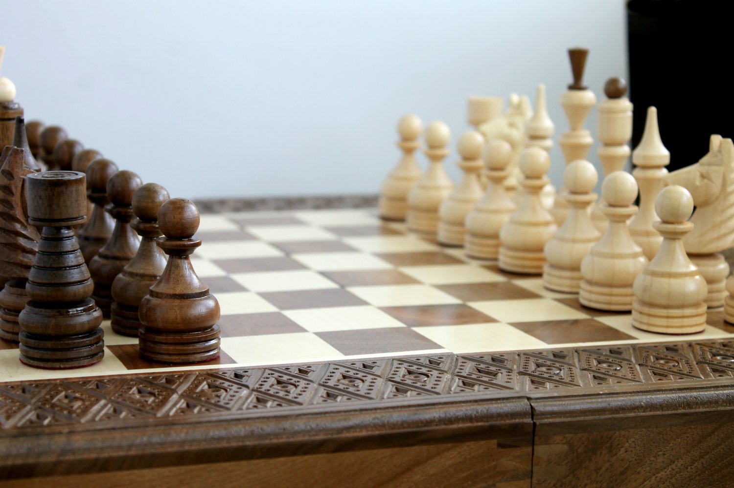 Wooden handmade board game set (chess, backgammon, checkers)