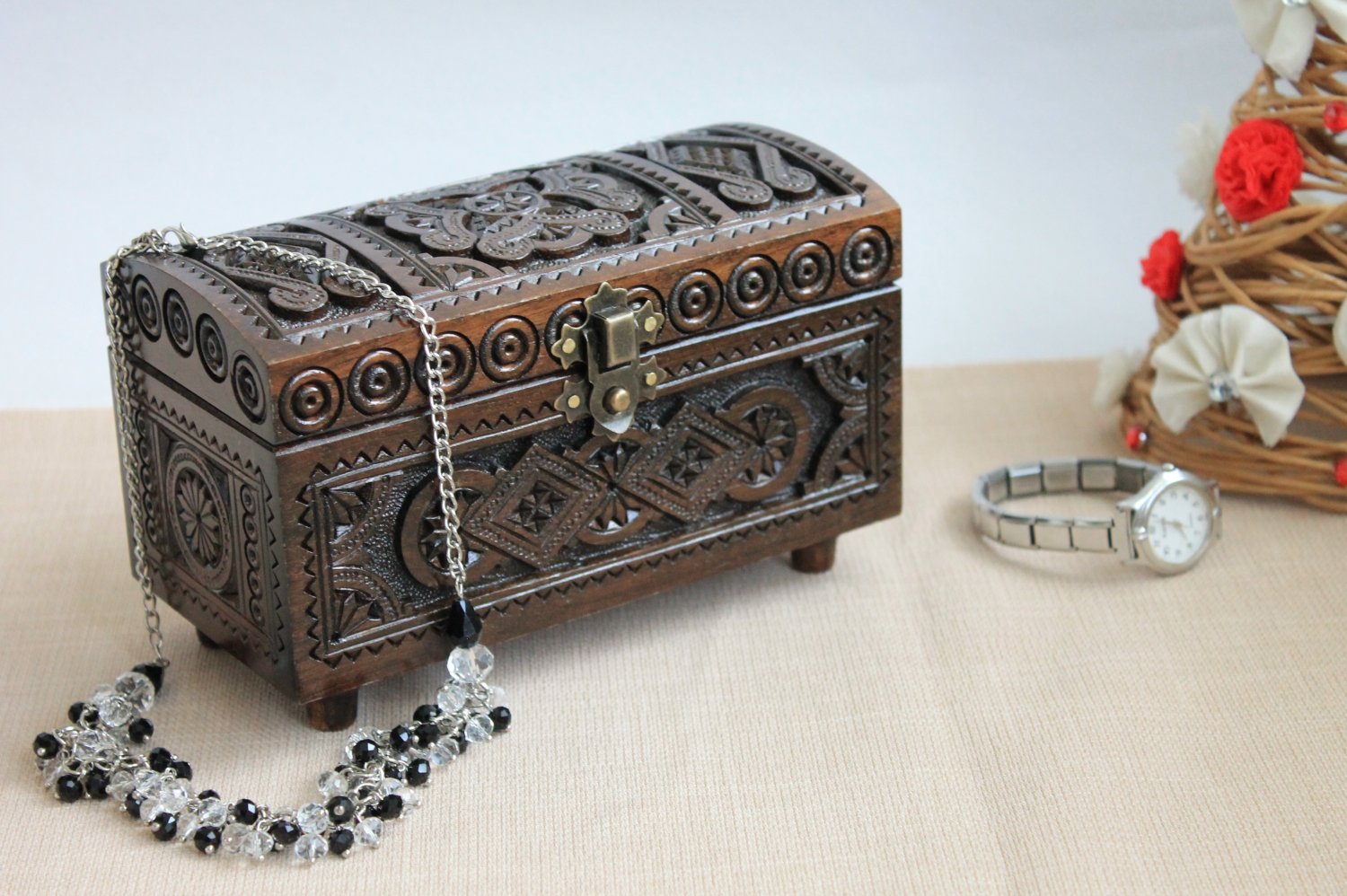 Wooden Storage Chest Jewelry Wooden carved box for accessories