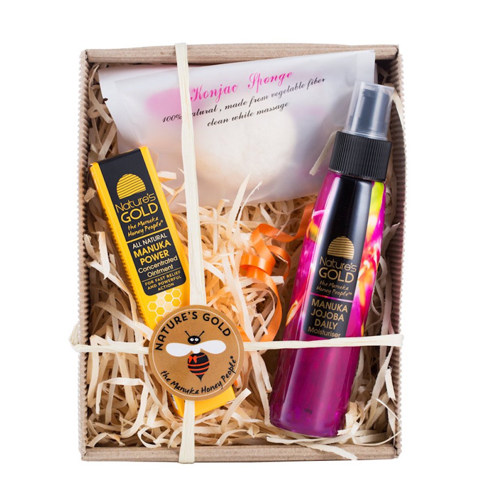 Manuka Honey Skin Care Gift Box - Includes Ointment, Moisturizer, Konjac Sponge