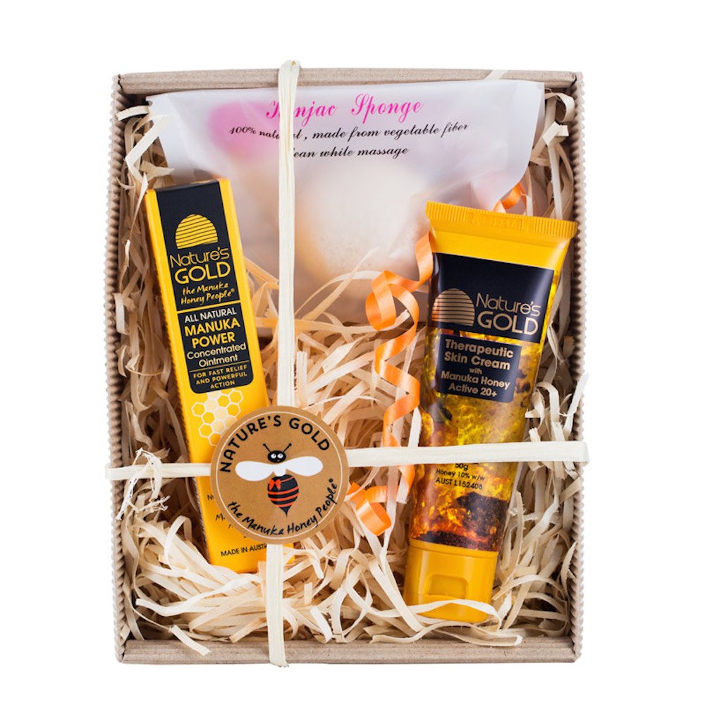 Manuka Honey Skin Care Gift Box - Includes Moisturizer, Ointment, and Konjac Sponge