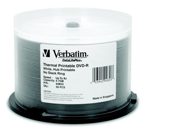 50 DVD-R 4.7GB 8X DataLife+ White Thermal Printable