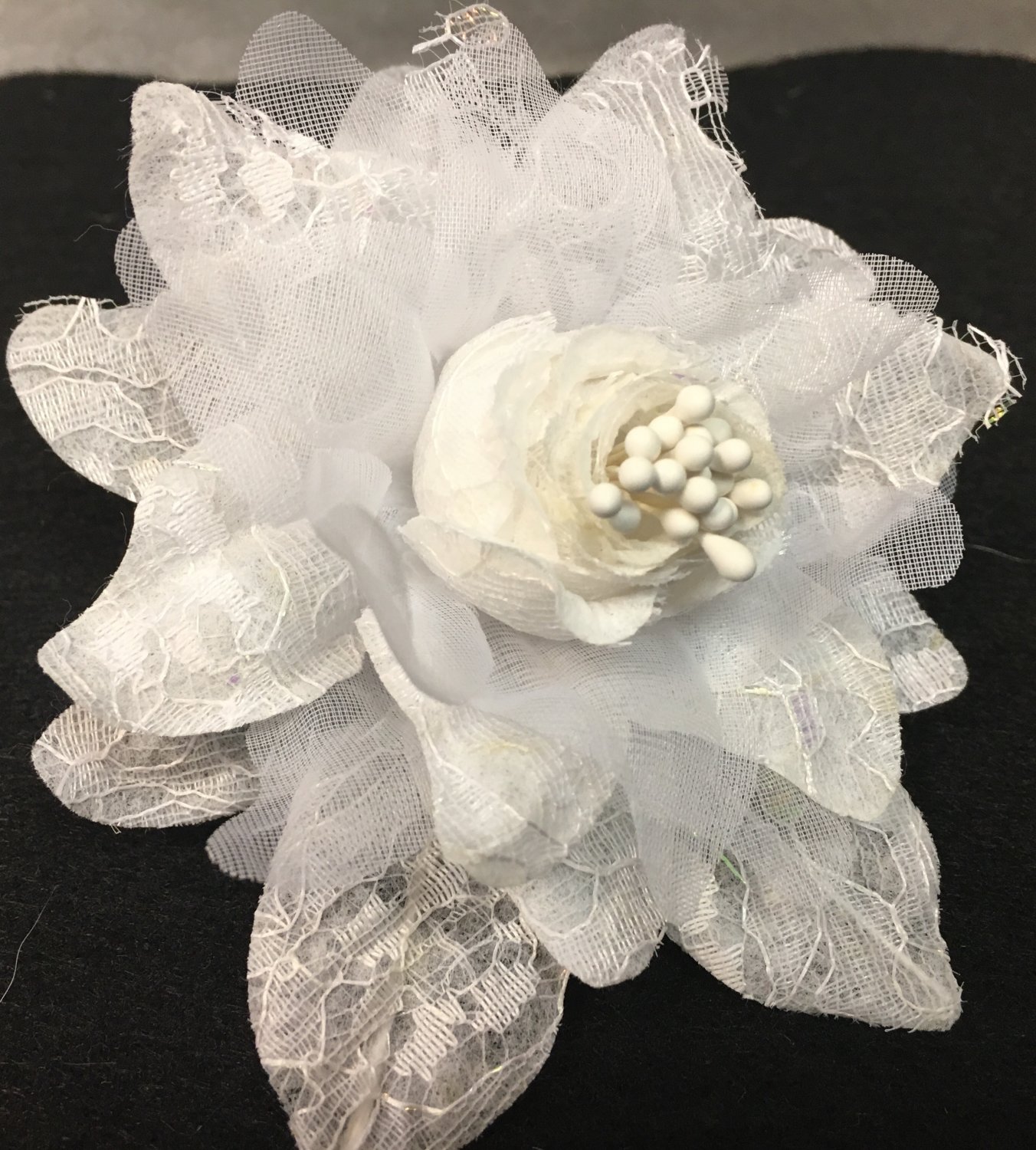 Beautiful White Silk Flowers with Pearls and Lace Accents - 1 Dozen Flowers - 12 Flowers