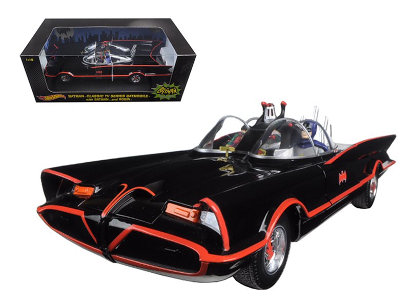 1966 TV Series Batmobile With Batman & Robin Figures 1/18 Diecast Model Car by Hotwheels