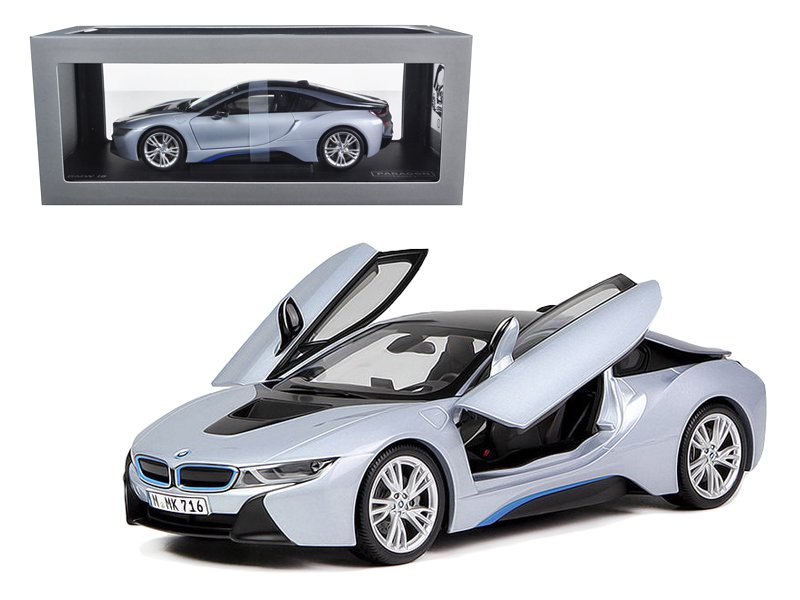 BMW i8 Ionic Silver/Matt Blue 1/18 Diecast Model Car by Paragon