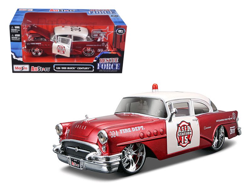1955 Buick Century Bakersfield Fire Department Car 1/26 Diecast Model Car by Maisto