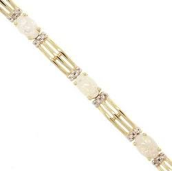 oval cut Opal Diamond 14K yellow gold link bracelet