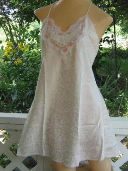 Elegant SATIN pearl Babydoll TOP Chemise Nightgown M