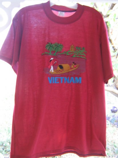 # 1 Vintage indie Scooter Tourist Tee shirt Viet Nam embroidered scene