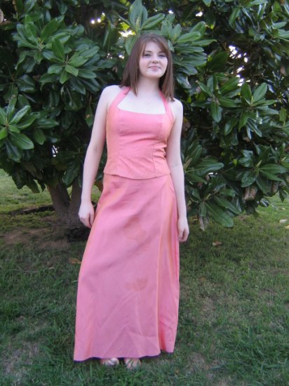 FAB vintage BEADED Halter top Satin Skirt PROM Dress S