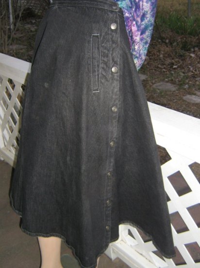 Black Denim Cowgirl Western Wrap Skirt Full A-Line XS S