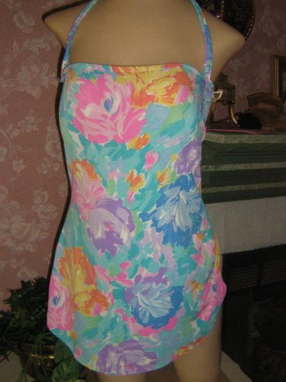 Beautiful watercolor Rose Reid vintage Bathing Suit Swimsuit 14 Tunic