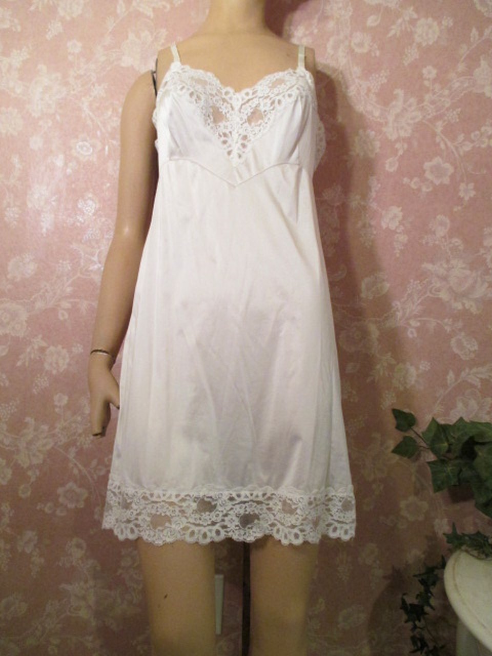 Vintage White Full Slip Lacy 70s Dress Slip Xs Small Mini Full Slip 