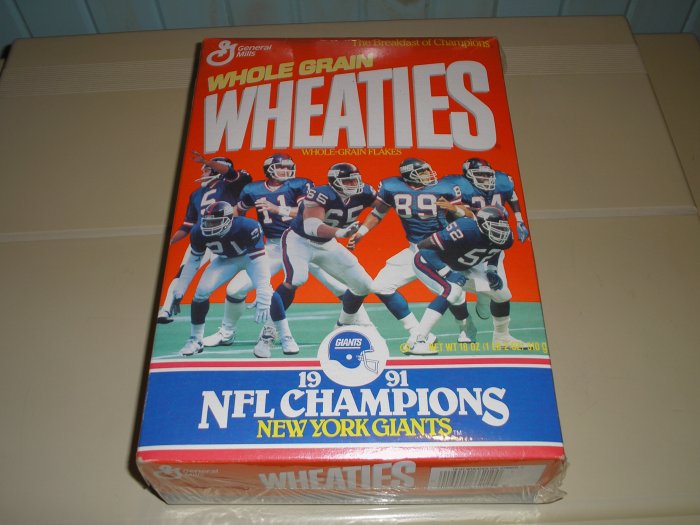 1991 Wheaties New York Giants NFL Champions Box, Free Ship !!!!
