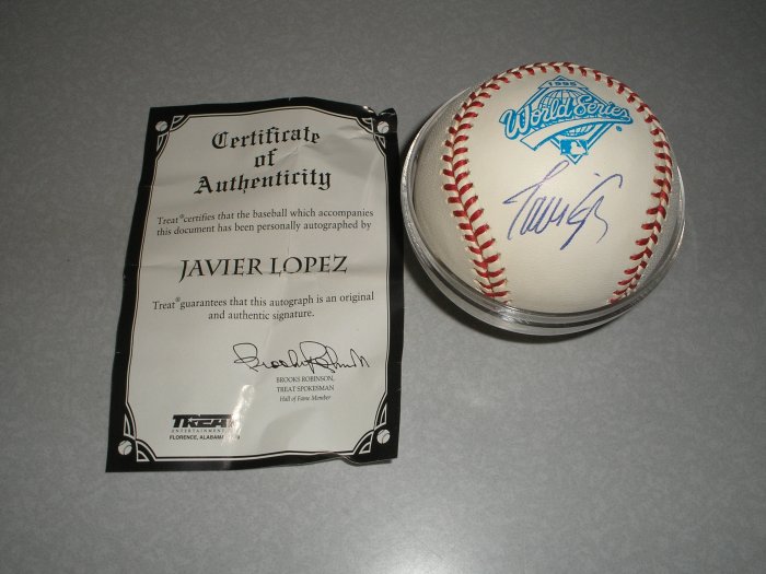 Javier Lopez Autographed Ball. World Series 1995