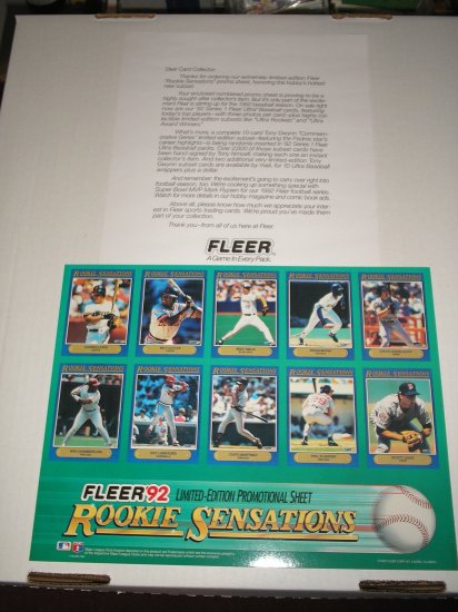 1992 Fleer Rookie Sensations Promo Sheet