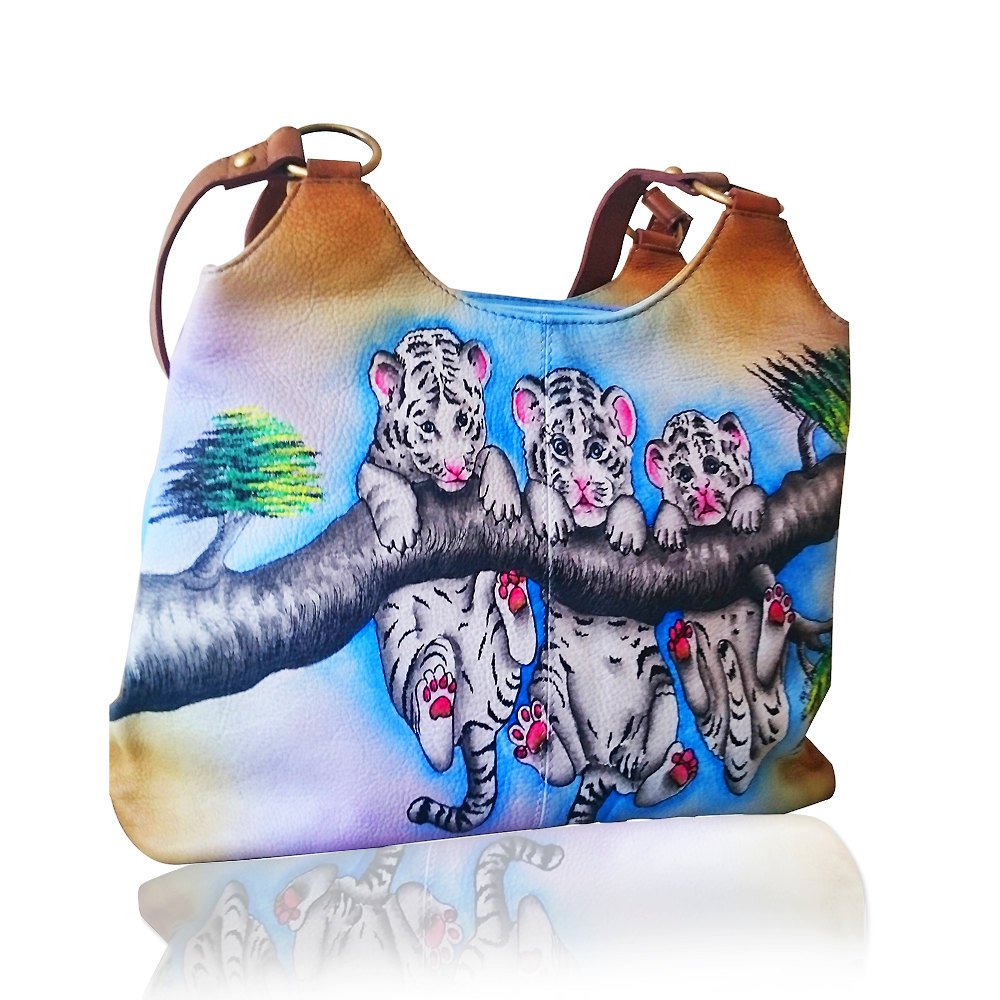 Authentic Leather Women's Shoulder Bag Handbag Hand Painted Tote Purse