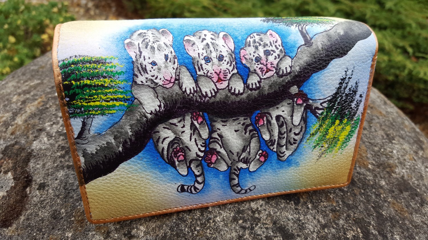 Genuine Leather Wallet french wallet, leather card organizer Large Womens Coin Purse Hand Painted