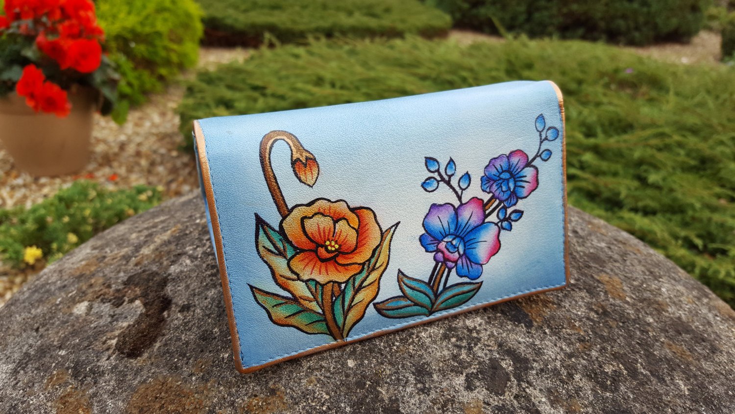 Genuine Leather Wallet Money Card Organizer Large Womens Coin Purse Hand Painted