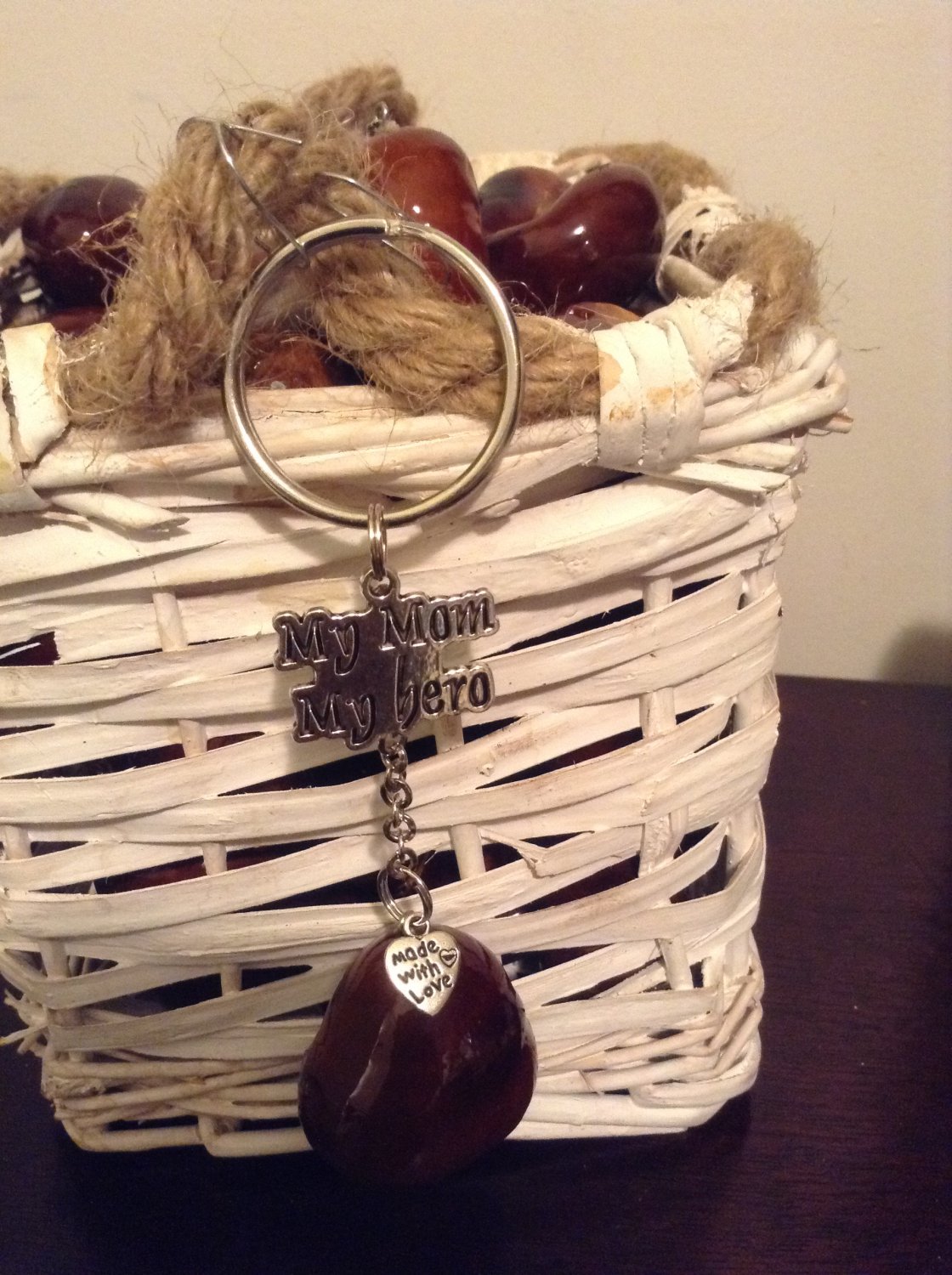 My mom my hero Lucky Charm Genuine Buckeye Keydhain handmade