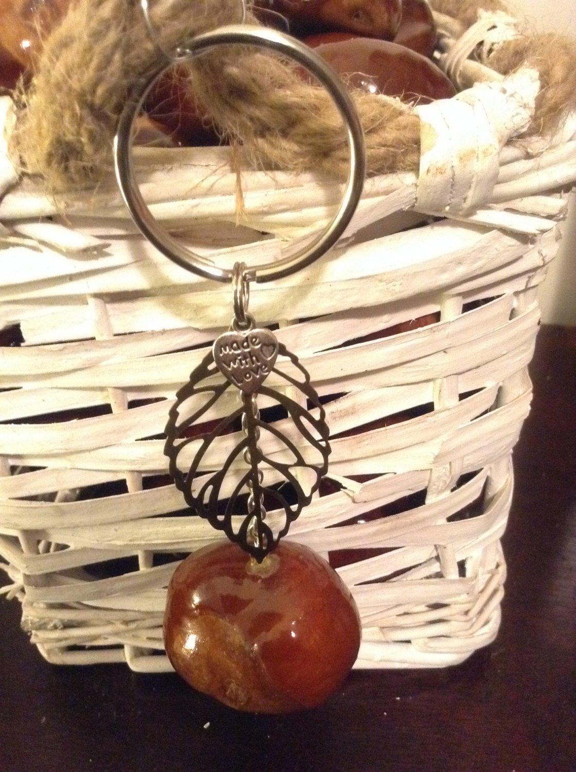 Leaf Lucky Charm Genuine Buckeye Keydhain handmade unisex All natural