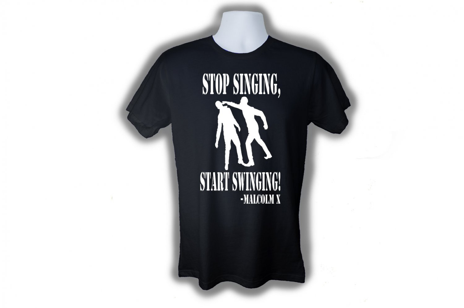 STOP SINGING AND START SWINGING MALCOLM X T-SHIRT (2XL)