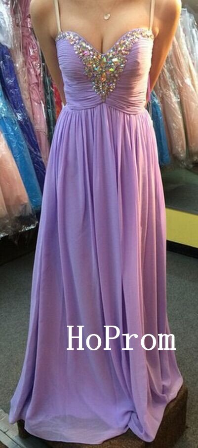 Long Lavender Prom Dress,Spaghetti Straps Prom Dresses,A-Line Evening Dress