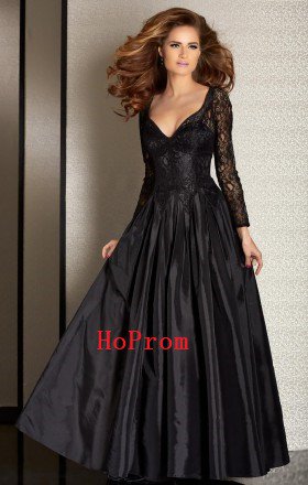 Long Sleeve Prom Dress,Lace Prom Dresses,Black Evening Dress