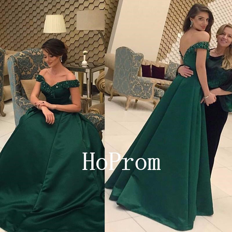 Off Shoulder Prom Dress,Green Prom Dresses,Long Evening Dress