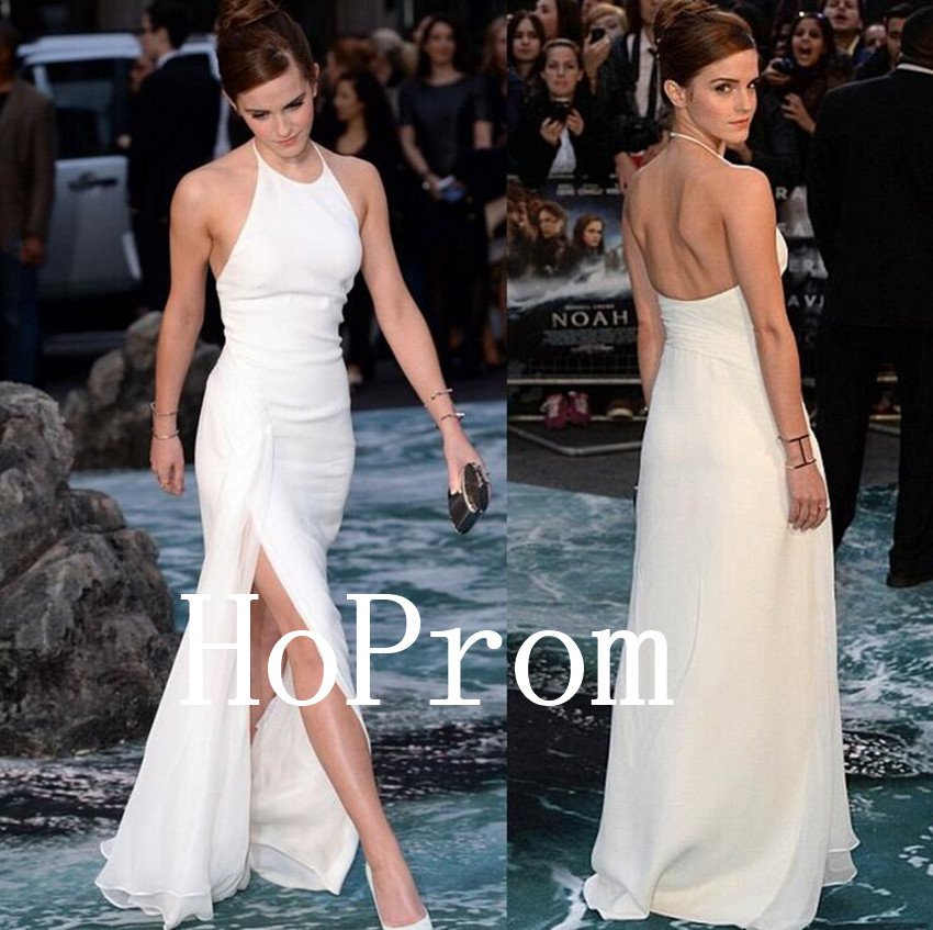 Simple White Prom Dress,Halter Prom Dresses,Long Evening Dress