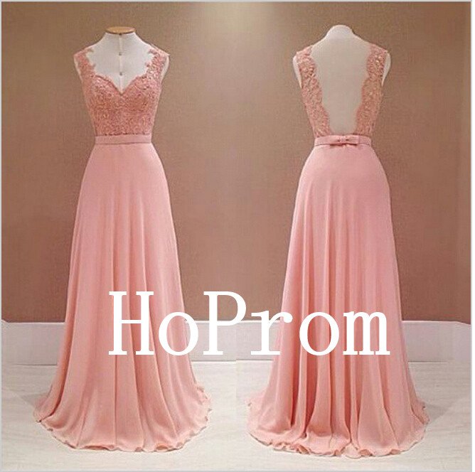 Pink Backless Prom Dress,Chiffon Prom Dresses,Evening Dress