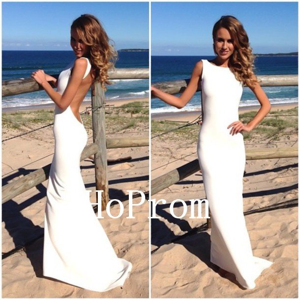 White Satin Prom Dress,Sheath Long Prom Dresses,Evening Dress