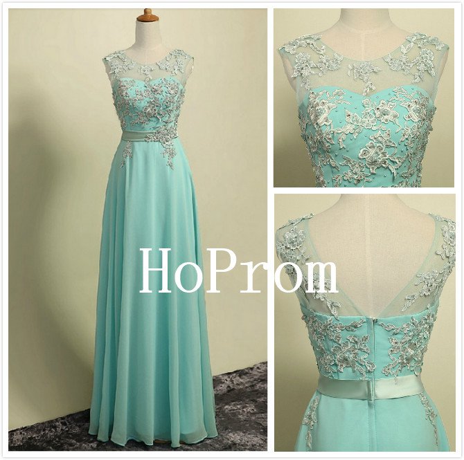 A-Line Applique Prom Dress,Mint Chiffon Prom Dresses,Evening Dress
