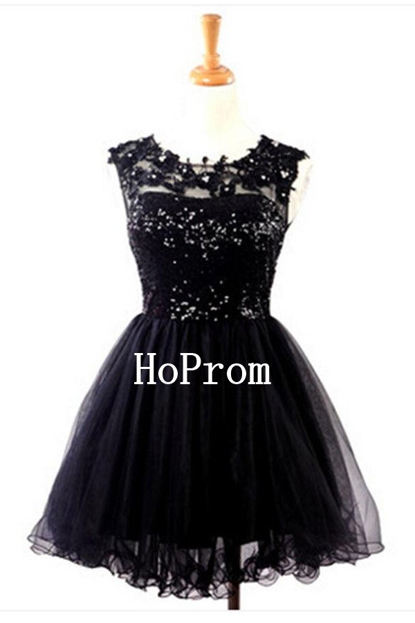 Black Lace Homecoming Dress,Short Tulle Homecoming Dresses,Prom Dress