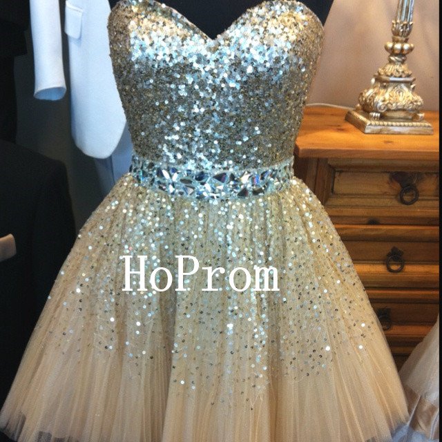 Sweetheart Short Homecoming Dress,Sequins Beaded Homecoming Dresses,Prom Dress