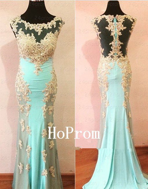 Floor Length Prom Dress,Applique Mermaid Prom Dresses,Evening Dress