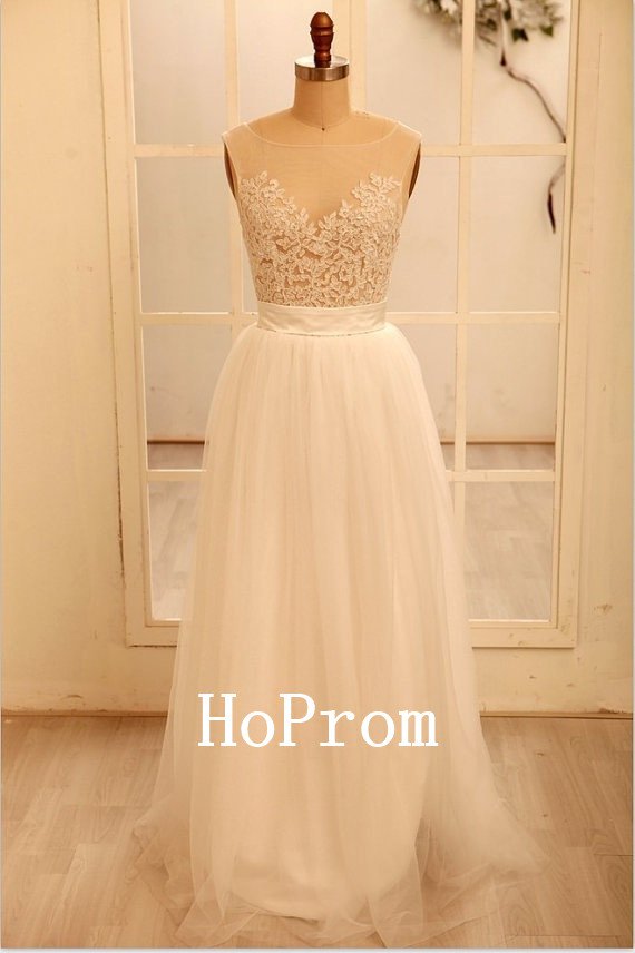 Lace Tulle Prom Dress,White Long Prom Dresses,Evening Dress