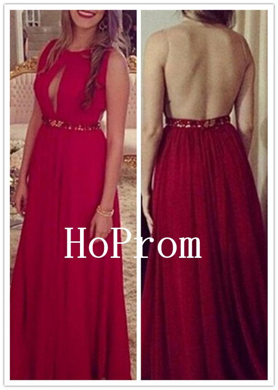 Red Chiffon Prom Dress,Sleeveless Prom Dresses,Evening Dress