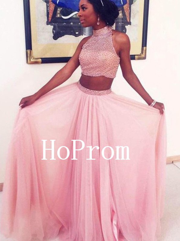 Two Piece Prom Dress,High Neck Prom Dresses,Evening Dress