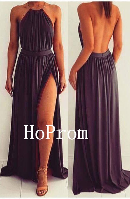 A-Line Halter Prom Dress,Backless Chiffon Prom Dresses,Evening Dress