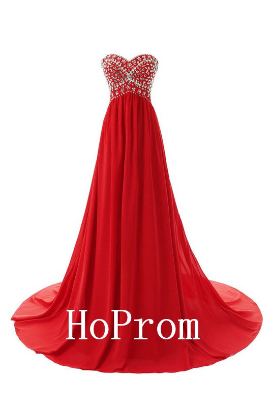 Sweetheart Red Prom Dress,Beaded Prom Dresses,Evening Dress