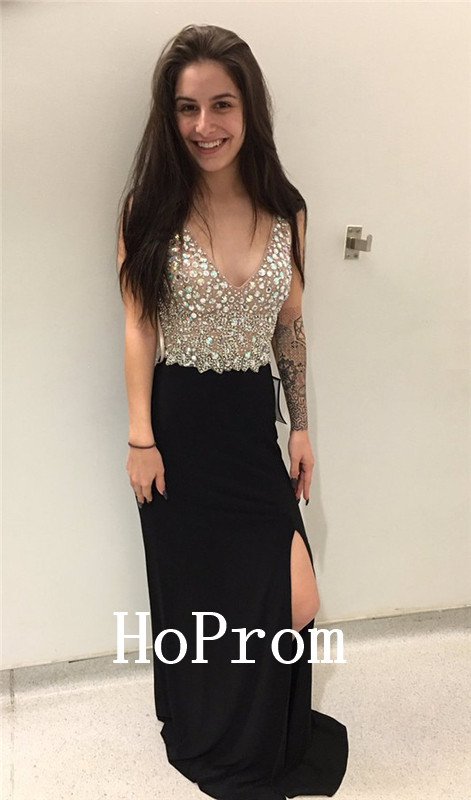 V-Neck Prom Dress,Sleeveless Prom Dresses,Evening Dress