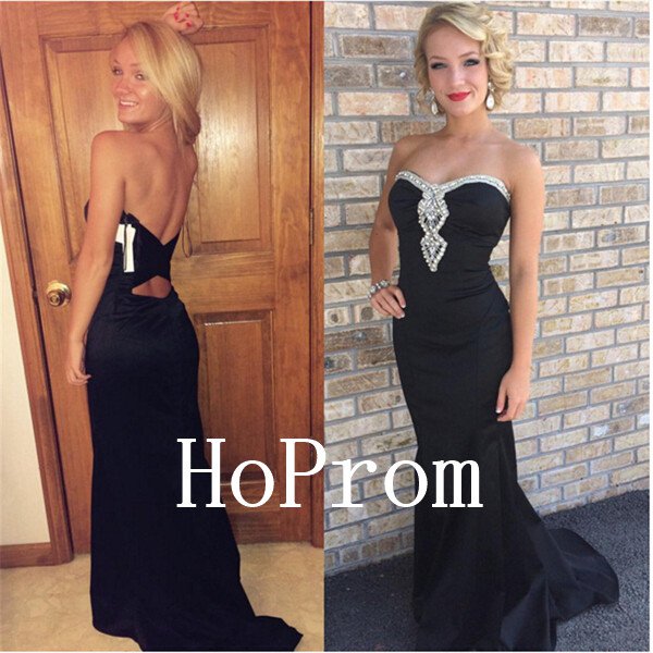 Strapless Black Prom Dress,Long Prom Dresses,Evening Dress