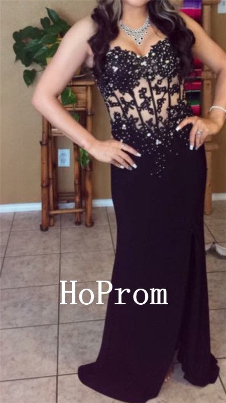 Black Strapless Prom Dress,Long Prom Dresses,Evening Dress