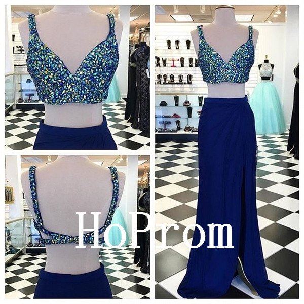 Two Piece Prom Dress,Spaghetti Straps Prom Dresses,Evening Dress