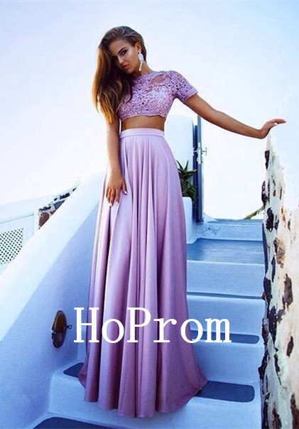 Two piece Prom Dress,Short Sleeve Prom Dresses,Evening Dress