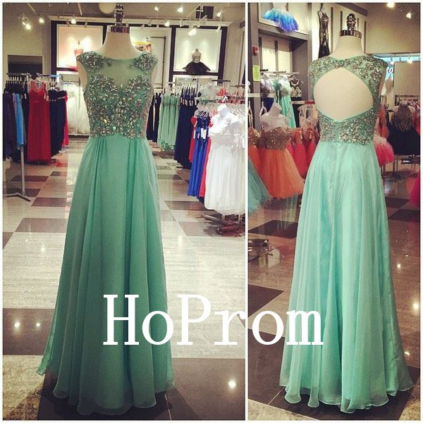 Backless Beaded Prom Dress,A-Line Prom Dresses,Evening Dress