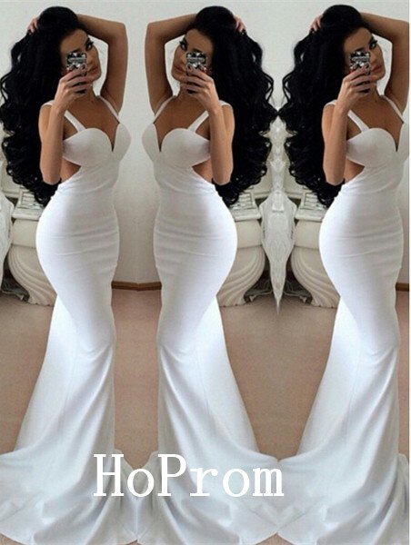White Satin Prom Dress,Sheath Mermaid Prom Dresses,Evening Dress